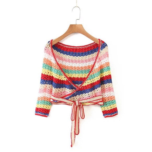 Boho Rainbow Crochet Cropped Top & Shorts Set - Picture 9 of 13